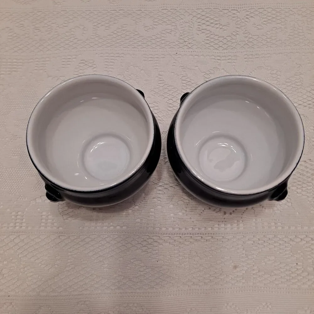 EMILE HENRY Footed Lion Head French Soup Bowl 6600 Cobalt Blue 4"x3.5" Set Of 2 - Picture 3 of 9